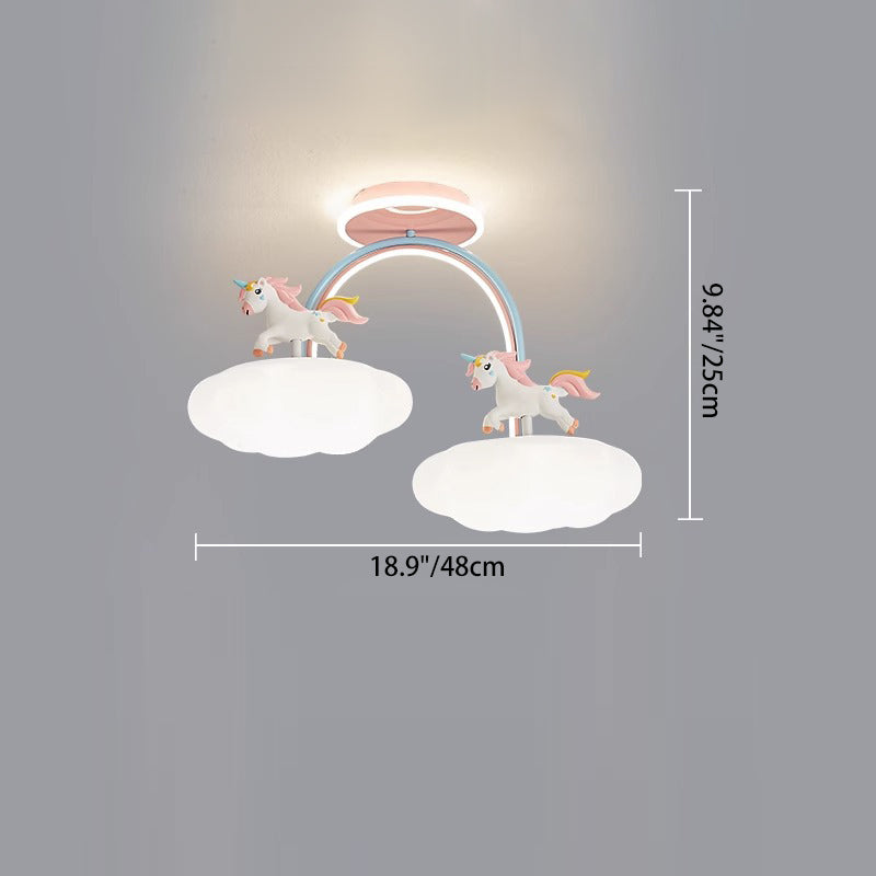 Contemporary Kids Pony Iron Resin Acrylic LED Semi-Flush Mount Ceiling Light for Bedroom, Modern Children’s Lighting Fixture, Stylish Pony-Themed Room Decor, Energy-Efficient LED Ceiling Fixture, Playful Bedroom Lighting, Home Decor for Kidsrooms, Cute Po