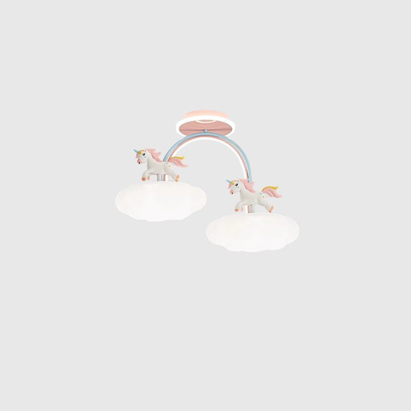 Contemporary Kids Pony Iron Resin Acrylic LED Semi-Flush Mount Ceiling Light for Bedroom, Modern Children’s Lighting Fixture, Stylish Pony-Themed Room Decor, Energy-Efficient LED Ceiling Fixture, Playful Bedroom Lighting, Home Decor for Kidsrooms, Cute Po