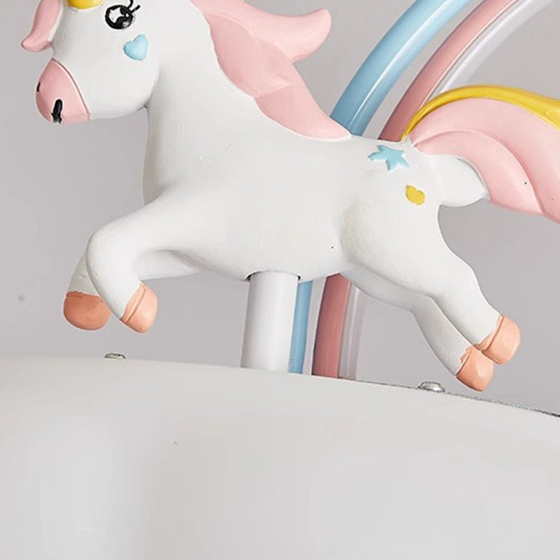 Contemporary Kids Pony Iron Resin Acrylic LED Semi-Flush Mount Ceiling Light for Bedroom, Modern Children’s Lighting Fixture, Stylish Pony-Themed Room Decor, Energy-Efficient LED Ceiling Fixture, Playful Bedroom Lighting, Home Decor for Kidsrooms, Cute Po