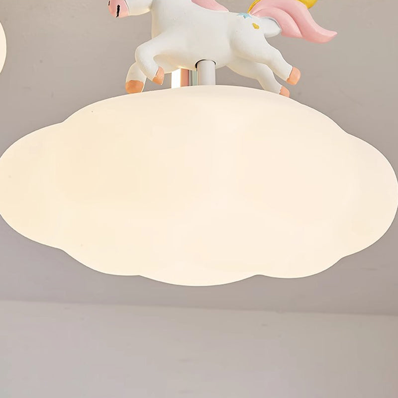 Contemporary Kids Pony Iron Resin Acrylic LED Semi-Flush Mount Ceiling Light for Bedroom, Modern Children’s Lighting Fixture, Stylish Pony-Themed Room Decor, Energy-Efficient LED Ceiling Fixture, Playful Bedroom Lighting, Home Decor for Kidsrooms, Cute Po