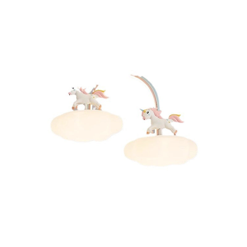 Contemporary Kids Pony Iron Resin Acrylic LED Semi-Flush Mount Ceiling Light for Bedroom, Modern Children’s Lighting Fixture, Stylish Pony-Themed Room Decor, Energy-Efficient LED Ceiling Fixture, Playful Bedroom Lighting, Home Decor for Kidsrooms, Cute Po