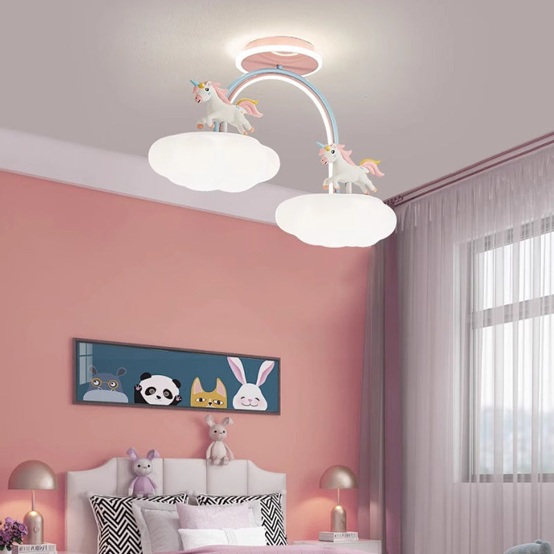 Contemporary Kids Pony Iron Resin Acrylic LED Semi-Flush Mount Ceiling Light for Bedroom, Modern Children’s Lighting Fixture, Stylish Pony-Themed Room Decor, Energy-Efficient LED Ceiling Fixture, Playful Bedroom Lighting, Home Decor for Kidsrooms, Cute Po