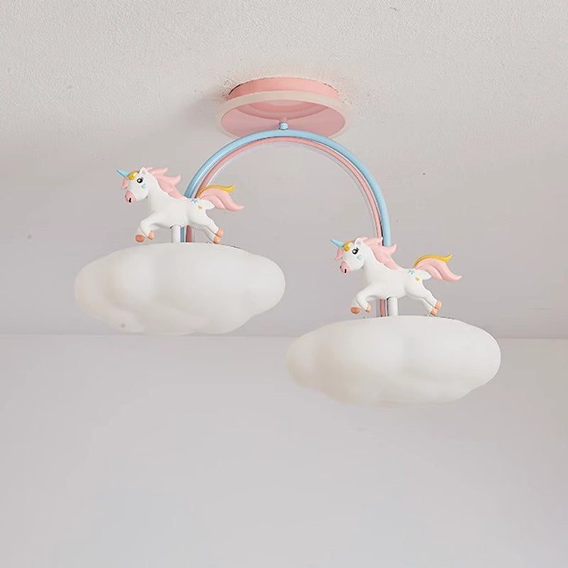 Contemporary Kids Pony Iron Resin Acrylic LED Semi-Flush Mount Ceiling Light for Bedroom, Modern Children’s Lighting Fixture, Stylish Pony-Themed Room Decor, Energy-Efficient LED Ceiling Fixture, Playful Bedroom Lighting, Home Decor for Kidsrooms, Cute Po