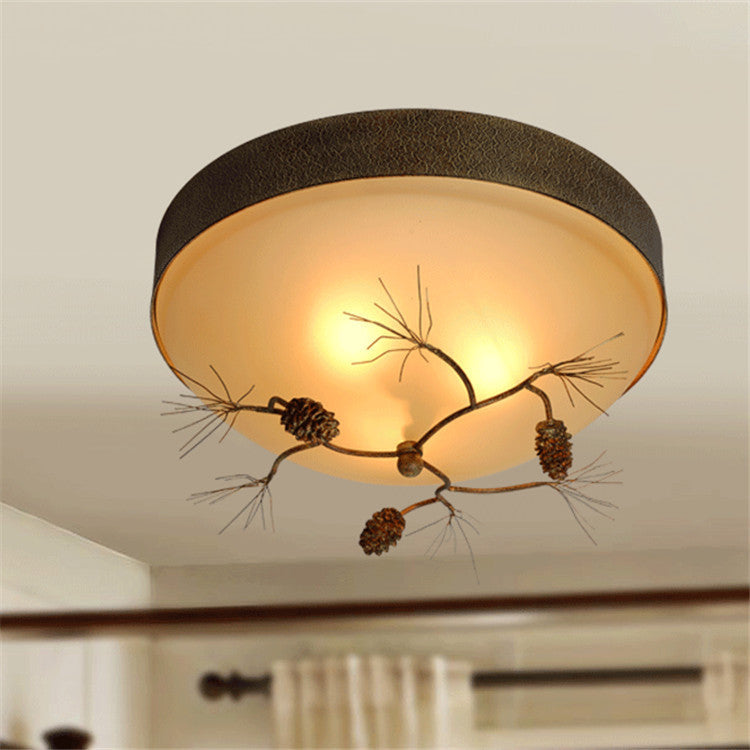 Traditional Farmhouse Pine Cone Flush Mount Ceiling Light Fixture for Living Room - 2/3 Light Metal & Glass