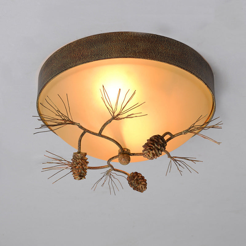 Traditional Farmhouse Pine Cone Flush Mount Ceiling Light Fixture for Living Room - 2/3 Light Metal & Glass
