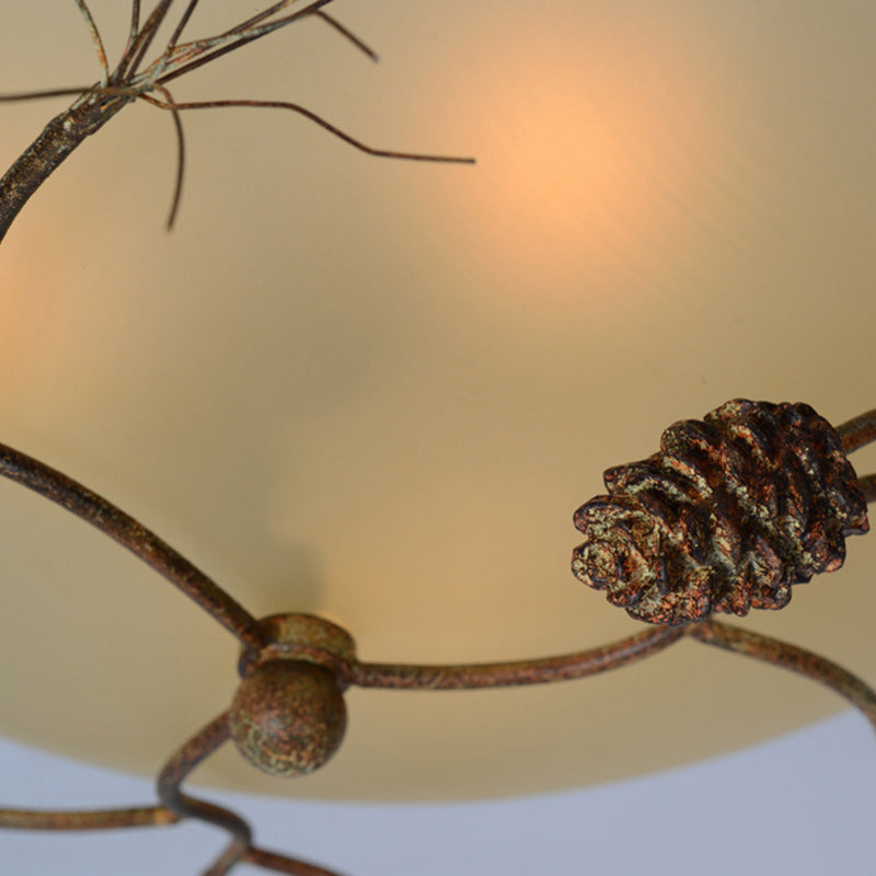 Traditional Farmhouse Pine Cone Flush Mount Ceiling Light Fixture for Living Room - 2/3 Light Metal & Glass