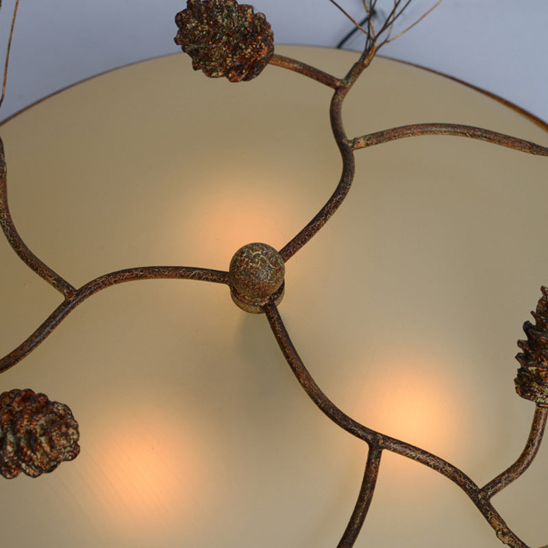 Traditional Farmhouse Pine Cone Flush Mount Ceiling Light Fixture for Living Room - 2/3 Light Metal & Glass