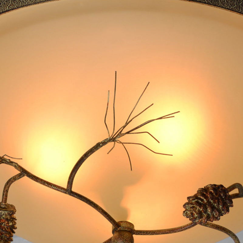 Traditional Farmhouse Pine Cone Flush Mount Ceiling Light Fixture for Living Room - 2/3 Light Metal & Glass