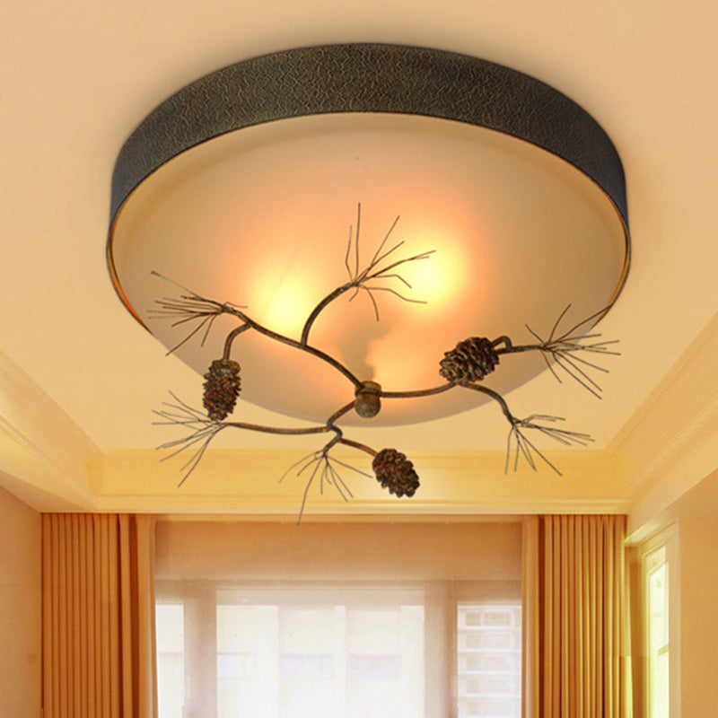 Traditional Farmhouse Pine Cone Flush Mount Ceiling Light Fixture for Living Room - 2/3 Light Metal & Glass