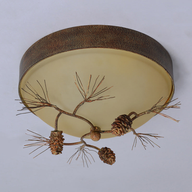 Traditional Farmhouse Pine Cone Flush Mount Ceiling Light Fixture for Living Room - 2/3 Light Metal & Glass