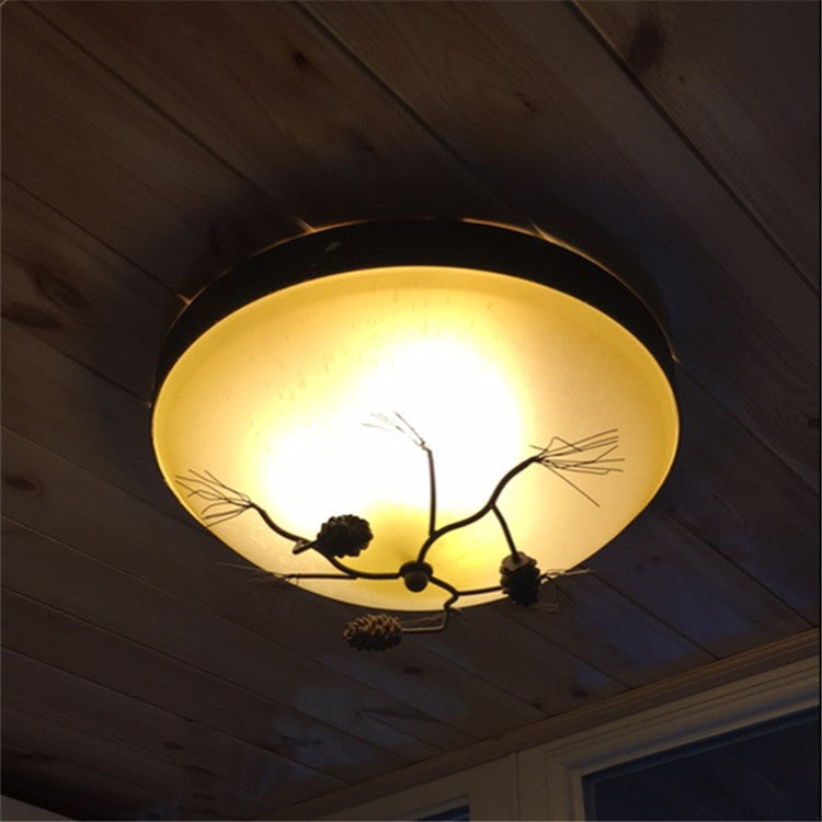Traditional Farmhouse Pine Cone Flush Mount Ceiling Light Fixture for Living Room - 2/3 Light Metal & Glass