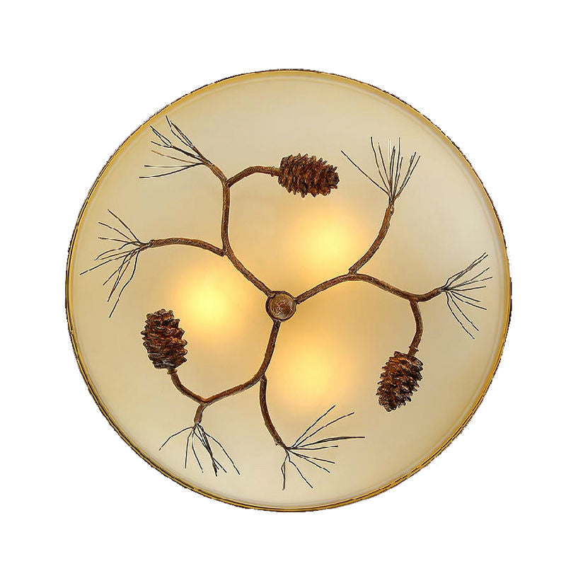 Traditional Farmhouse Pine Cone Flush Mount Ceiling Light Fixture for Living Room - 2/3 Light Metal & Glass