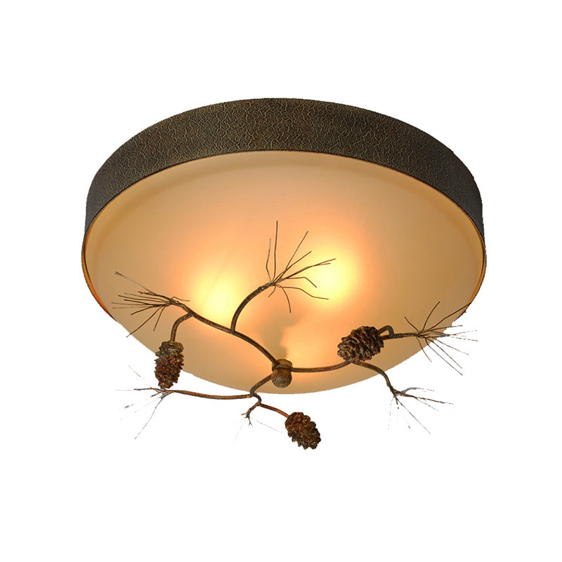 Traditional Farmhouse Pine Cone Flush Mount Ceiling Light Fixture for Living Room - 2/3 Light Metal & Glass