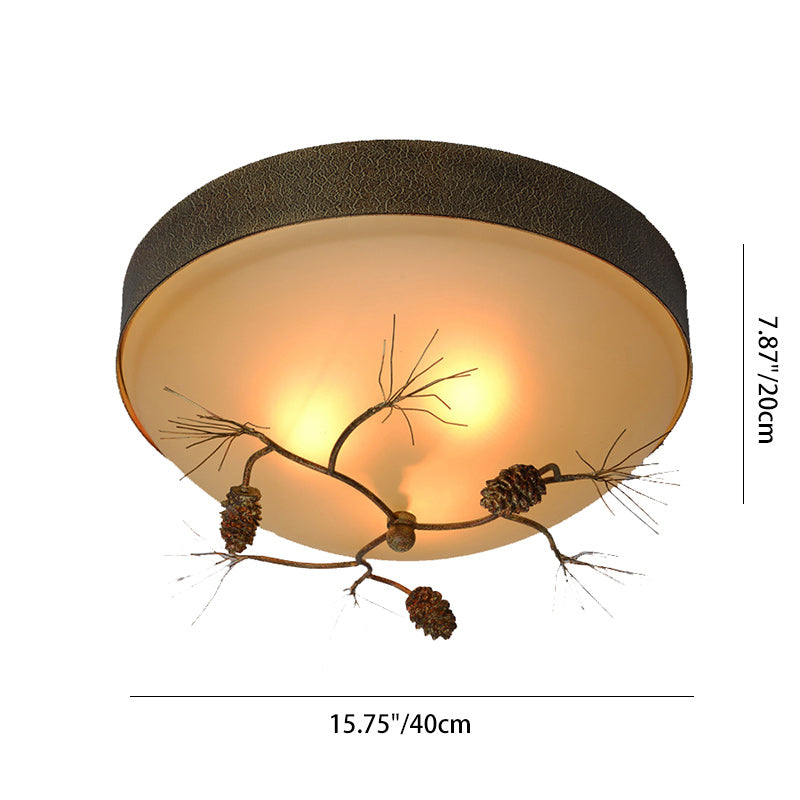 Traditional Farmhouse Pine Cone Flush Mount Ceiling Light Fixture for Living Room - 2/3 Light Metal & Glass
