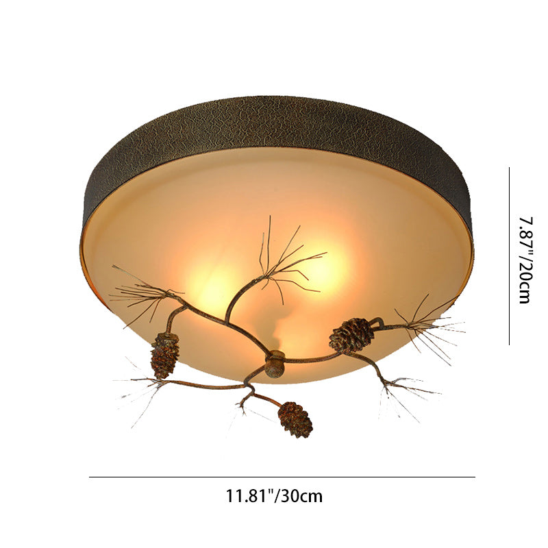 Traditional Farmhouse Pine Cone Flush Mount Ceiling Light Fixture for Living Room - 2/3 Light Metal & Glass