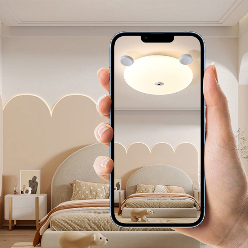 Modern Minimalist Cute Bear Iron Resin PE LED Flush Mount Ceiling Light for Kids Room, Bedroom, Nursery Lighting, Adorable Bear Design, Contemporary Kids Decor, Eco-Friendly Home Lighting, Soft Ambient Light Fixture, Playful Bedroom Illumination, Stylish