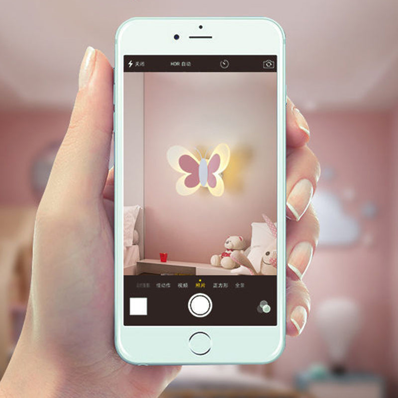 Cozy Modern Art Deco Butterfly Iron Acrylic LED Wall Sconce Lamp for Bedroom Kids Room Illuminated Decor Elegant Night Light Stylish Accent Lighting Indoor Home Decor Unique Gift for Children’s Room Playroom Nursery Wall Art