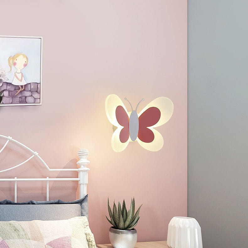 Cozy Modern Art Deco Butterfly Iron Acrylic LED Wall Sconce Lamp for Bedroom Kids Room Illuminated Decor Elegant Night Light Stylish Accent Lighting Indoor Home Decor Unique Gift for Children’s Room Playroom Nursery Wall Art