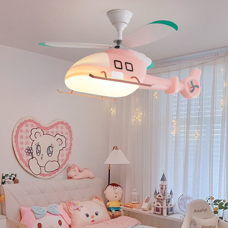 Modern Minimalist Kids Cartoon Airplane Semi-Flush Mount Ceiling Fan Light, Iron Acrylic Design for Children's Room, Airplane Ceiling Light Fixture, Kids Room Decor, Playroom Lighting, Stylish Ceiling Fan Light, Fun Airplane Theme, Energy-Efficient Kids C