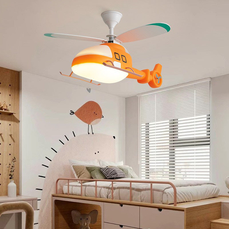 Modern Minimalist Kids Cartoon Airplane Semi-Flush Mount Ceiling Fan Light, Iron Acrylic Design for Children's Room, Airplane Ceiling Light Fixture, Kids Room Decor, Playroom Lighting, Stylish Ceiling Fan Light, Fun Airplane Theme, Energy-Efficient Kids C