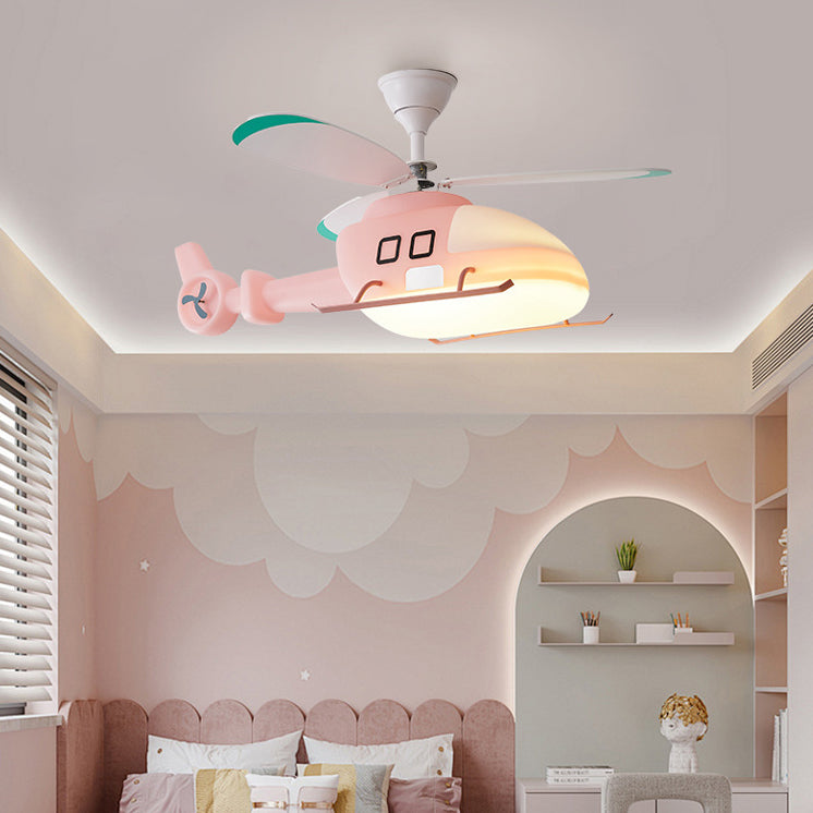 Modern Minimalist Kids Cartoon Airplane Semi-Flush Mount Ceiling Fan Light, Iron Acrylic Design for Children's Room, Airplane Ceiling Light Fixture, Kids Room Decor, Playroom Lighting, Stylish Ceiling Fan Light, Fun Airplane Theme, Energy-Efficient Kids C