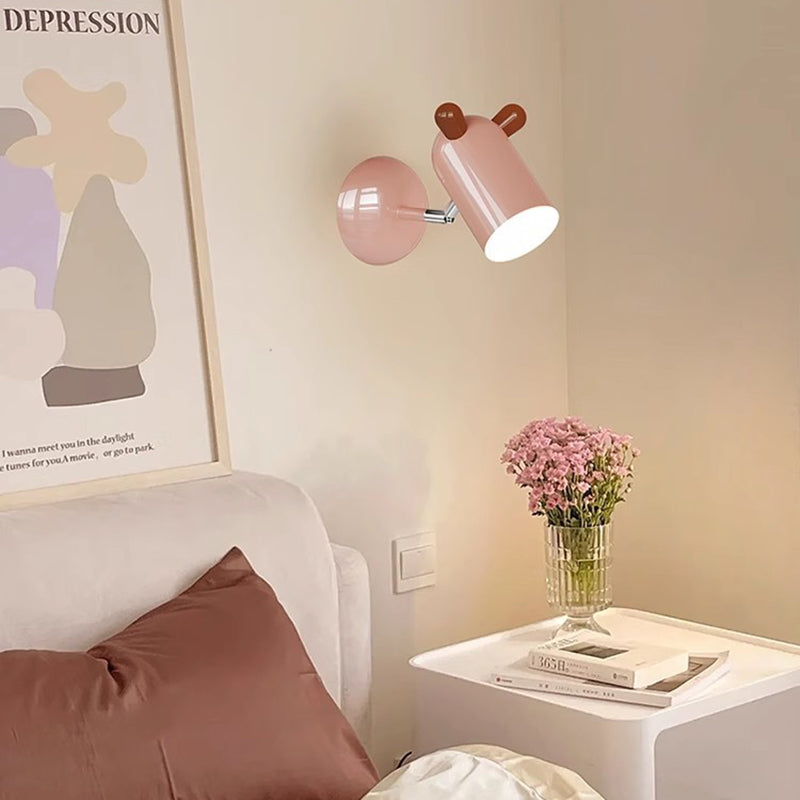 Modern Minimalist Kids Wall Lamp Cute Cylinder Shade Iron Acrylic LED Sconce for Bedroom Lighting Decor Stylish Children's Room Fixtures Night Light Ideas
