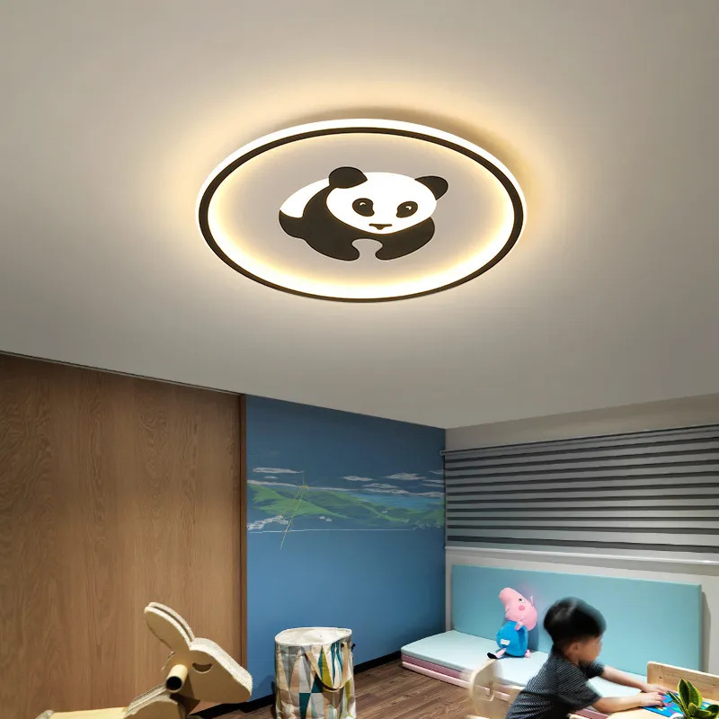 Contemporary Creative Iron Round Panda Kids LED Flush Mount Ceiling Light for Bedroom – Cute Panda Design Lighting, Modern Children’s Room Ceiling Fixture, Energy-Efficient LED Light, Playful Aesthetic for Kid’s Room Decor, Adjustable Brightness, Easy Ins