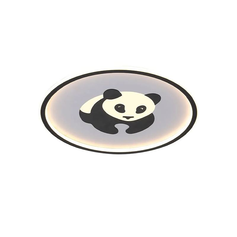 Contemporary Creative Iron Round Panda Kids LED Flush Mount Ceiling Light for Bedroom – Cute Panda Design Lighting, Modern Children’s Room Ceiling Fixture, Energy-Efficient LED Light, Playful Aesthetic for Kid’s Room Decor, Adjustable Brightness, Easy Ins