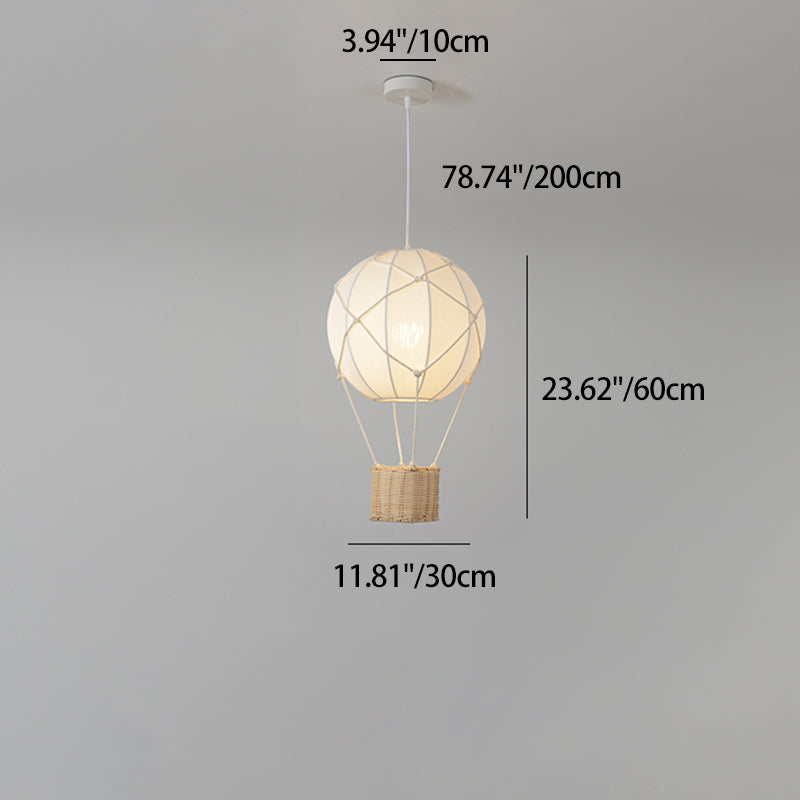 Modern Minimalist Kids Hot Air Balloon Pendant Light Fabric Iron Rattan Weaving 1-Light Fixture Bedroom Decor Childrens Lighting Trendy Nursery Design Cute Bedroom Aesthetic Unique Kids Room Illumination Stylish Hot Air Balloon Light Modern Kids Lighting
