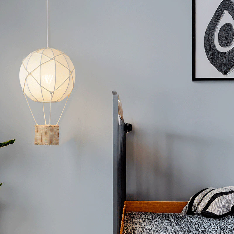 Modern Minimalist Kids Hot Air Balloon Pendant Light Fabric Iron Rattan Weaving 1-Light Fixture Bedroom Decor Childrens Lighting Trendy Nursery Design Cute Bedroom Aesthetic Unique Kids Room Illumination Stylish Hot Air Balloon Light Modern Kids Lighting
