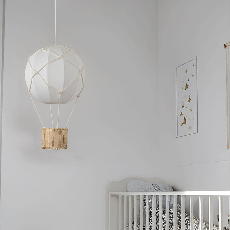 Modern Minimalist Kids Hot Air Balloon Pendant Light Fabric Iron Rattan Weaving 1-Light Fixture Bedroom Decor Childrens Lighting Trendy Nursery Design Cute Bedroom Aesthetic Unique Kids Room Illumination Stylish Hot Air Balloon Light Modern Kids Lighting