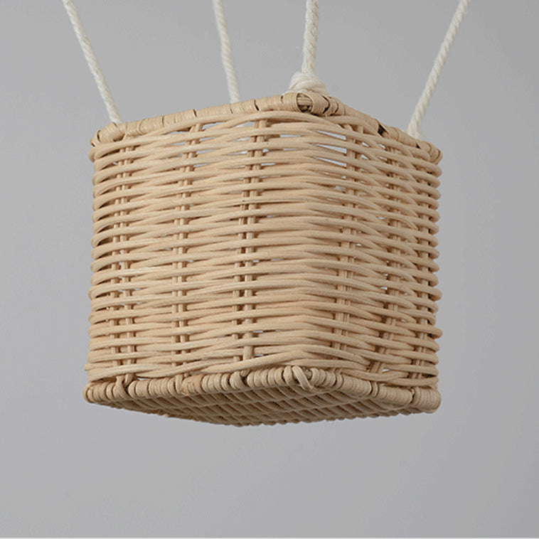 Modern Minimalist Kids Hot Air Balloon Pendant Light Fabric Iron Rattan Weaving 1-Light Fixture Bedroom Decor Childrens Lighting Trendy Nursery Design Cute Bedroom Aesthetic Unique Kids Room Illumination Stylish Hot Air Balloon Light Modern Kids Lighting