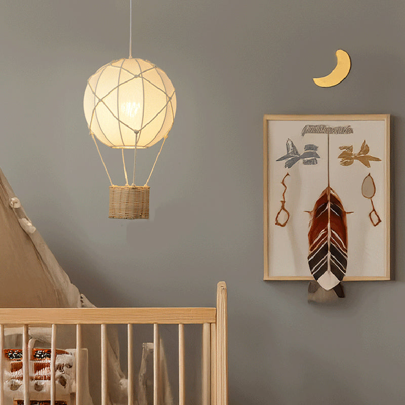 Modern Minimalist Kids Hot Air Balloon Pendant Light Fabric Iron Rattan Weaving 1-Light Fixture Bedroom Decor Childrens Lighting Trendy Nursery Design Cute Bedroom Aesthetic Unique Kids Room Illumination Stylish Hot Air Balloon Light Modern Kids Lighting