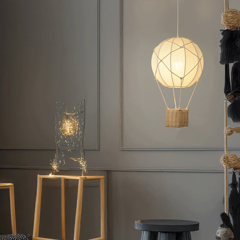 Modern Minimalist Kids Hot Air Balloon Pendant Light Fabric Iron Rattan Weaving 1-Light Fixture Bedroom Decor Childrens Lighting Trendy Nursery Design Cute Bedroom Aesthetic Unique Kids Room Illumination Stylish Hot Air Balloon Light Modern Kids Lighting
