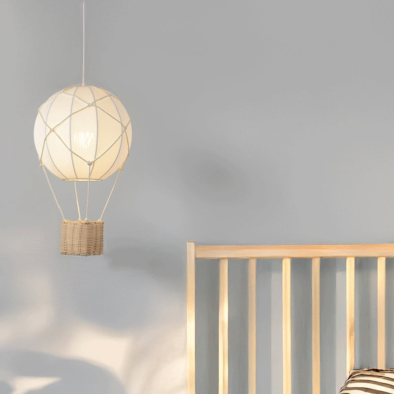 Modern Minimalist Kids Hot Air Balloon Pendant Light Fabric Iron Rattan Weaving 1-Light Fixture Bedroom Decor Childrens Lighting Trendy Nursery Design Cute Bedroom Aesthetic Unique Kids Room Illumination Stylish Hot Air Balloon Light Modern Kids Lighting
