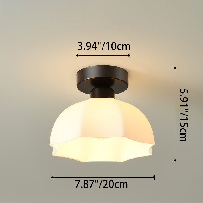 Contemporary Nordic Flower Semi-Flush Mount Ceiling Light for Entryway - Iron, Glass, and Ceramic Design