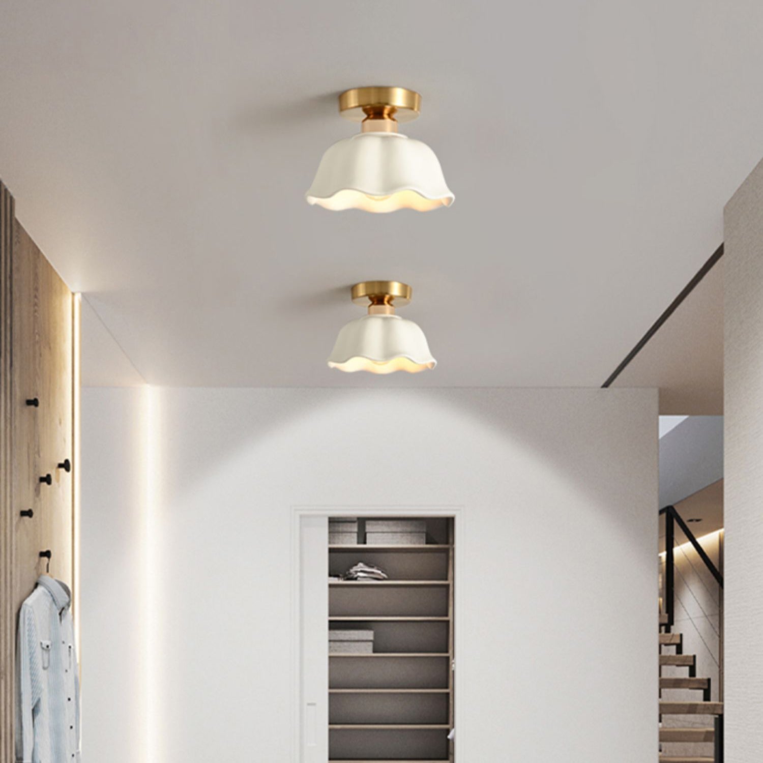 Contemporary Nordic Flower Semi-Flush Mount Ceiling Light for Entryway - Iron, Glass, and Ceramic Design