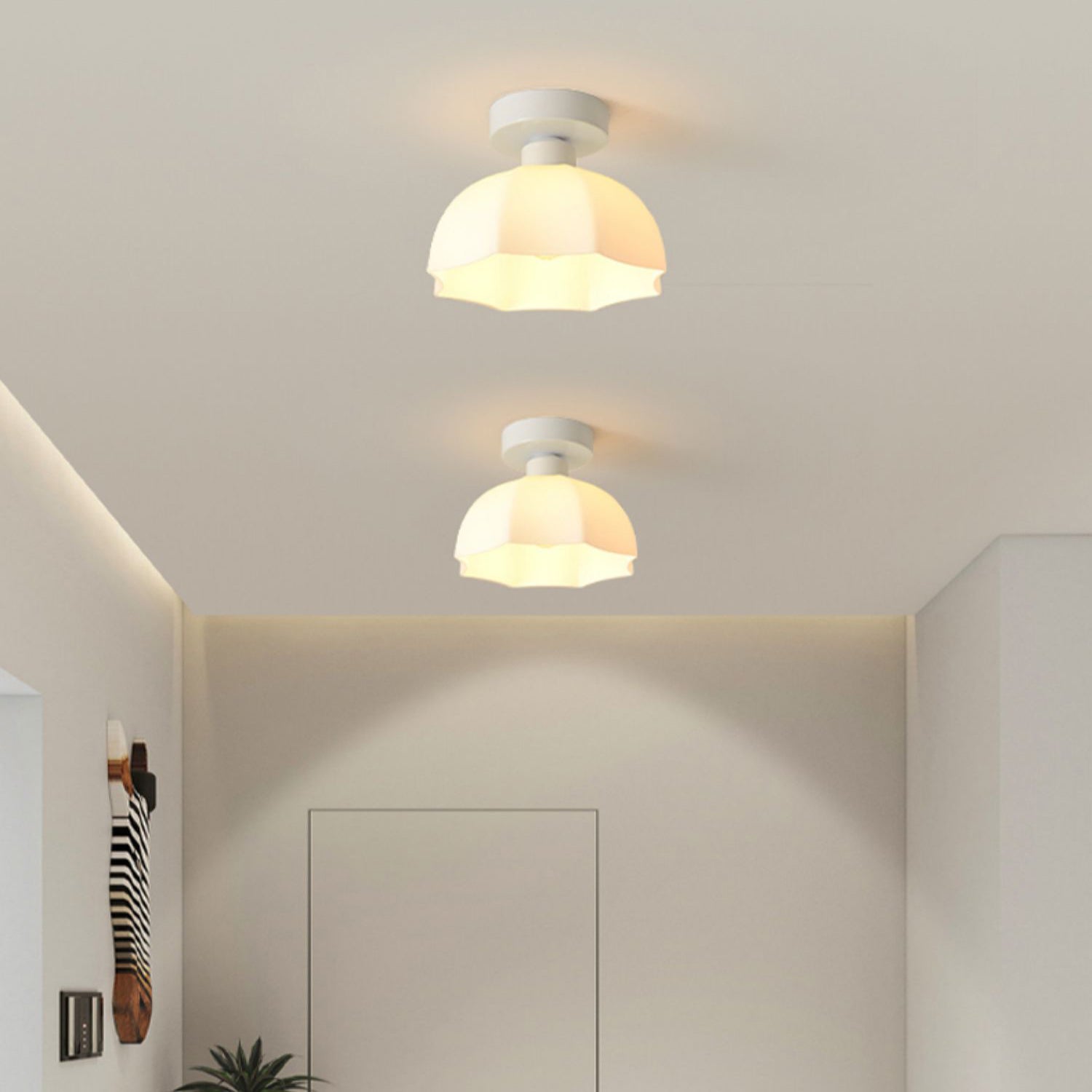 Contemporary Nordic Flower Semi-Flush Mount Ceiling Light for Entryway - Iron, Glass, and Ceramic Design