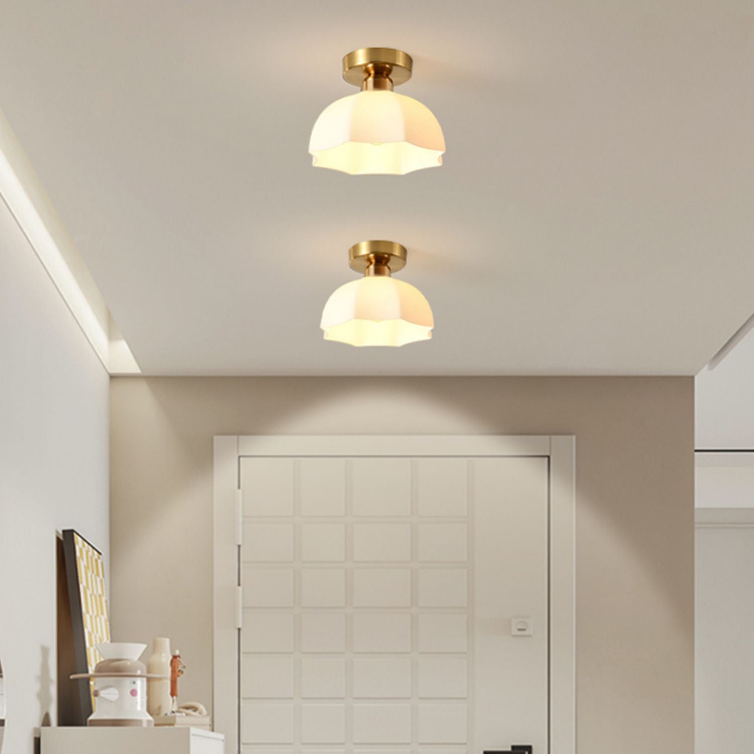Contemporary Nordic Flower Semi-Flush Mount Ceiling Light for Entryway - Iron, Glass, and Ceramic Design