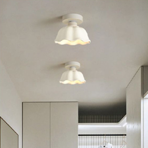 Contemporary Nordic Flower Semi-Flush Mount Ceiling Light for Entryway - Iron, Glass, and Ceramic Design