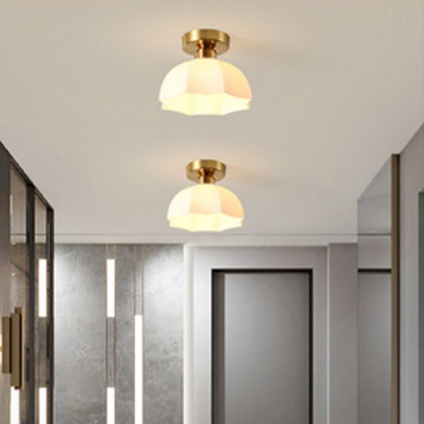 Contemporary Nordic Flower Semi-Flush Mount Ceiling Light for Entryway - Iron, Glass, and Ceramic Design