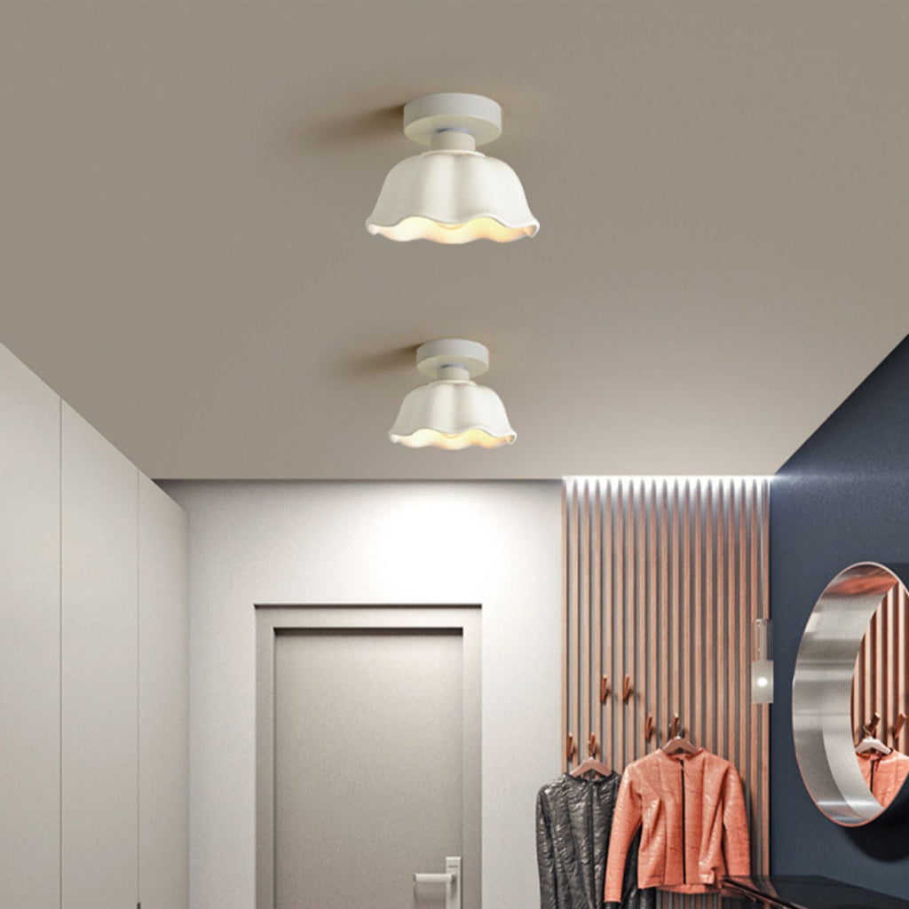 Contemporary Nordic Flower Semi-Flush Mount Ceiling Light for Entryway - Iron, Glass, and Ceramic Design