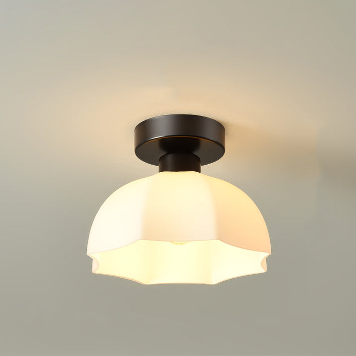 Contemporary Nordic Flower Semi-Flush Mount Ceiling Light for Entryway - Iron, Glass, and Ceramic Design