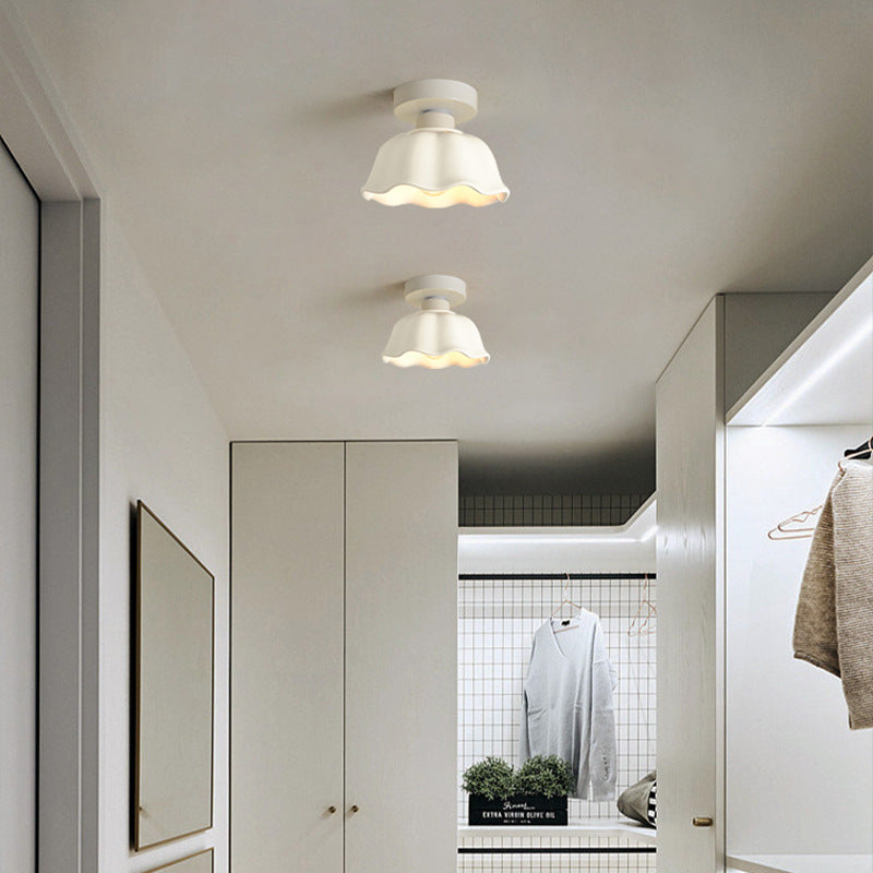 Contemporary Nordic Flower Semi-Flush Mount Ceiling Light for Entryway - Iron, Glass, and Ceramic Design