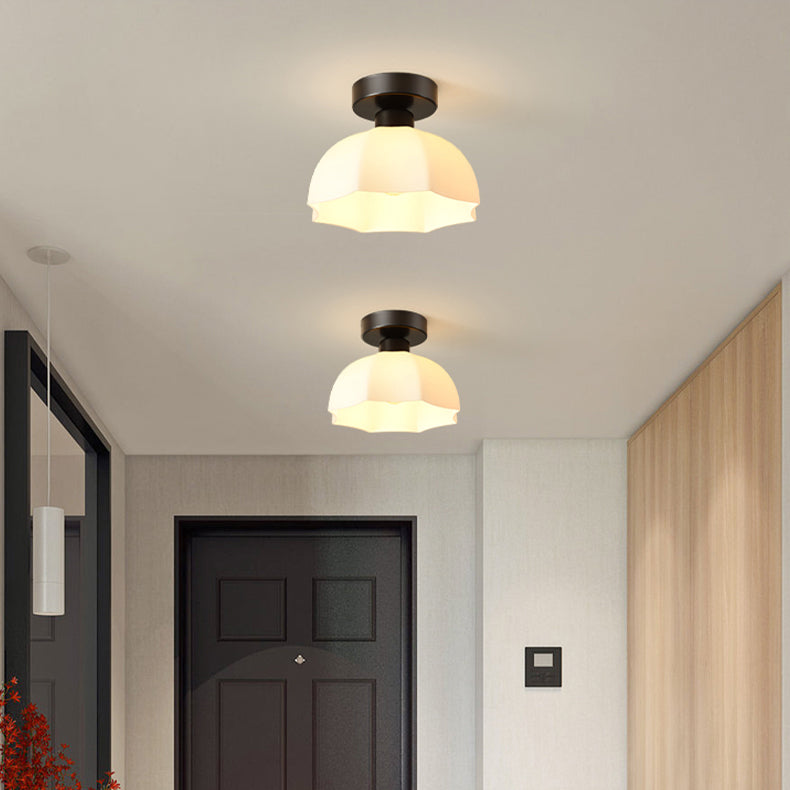 Contemporary Nordic Flower Semi-Flush Mount Ceiling Light for Entryway - Iron, Glass, and Ceramic Design