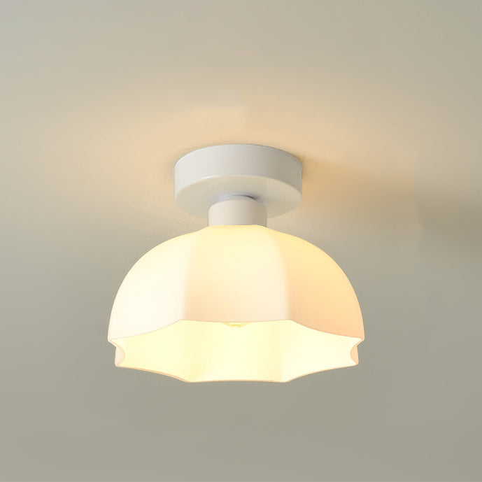 Contemporary Nordic Flower Semi-Flush Mount Ceiling Light for Entryway - Iron, Glass, and Ceramic Design