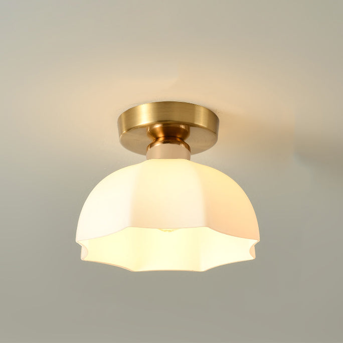 Contemporary Nordic Flower Semi-Flush Mount Ceiling Light for Entryway - Iron, Glass, and Ceramic Design