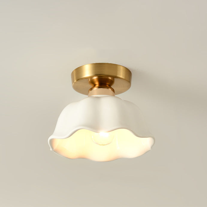 Contemporary Nordic Flower Semi-Flush Mount Ceiling Light for Entryway - Iron, Glass, and Ceramic Design