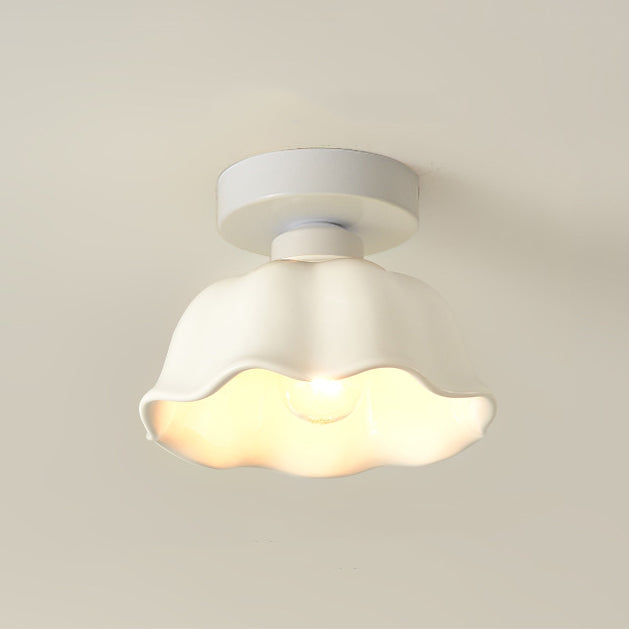 Contemporary Nordic Flower Semi-Flush Mount Ceiling Light for Entryway - Iron, Glass, and Ceramic Design