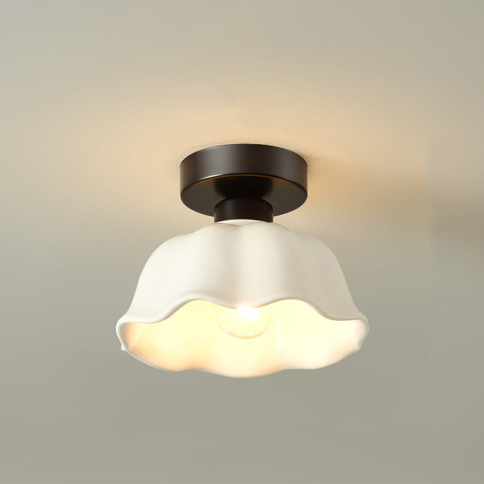 Contemporary Nordic Flower Semi-Flush Mount Ceiling Light for Entryway - Iron, Glass, and Ceramic Design